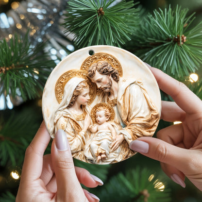 Classic Art Holy Family Christmas Ornament | Bas-Relief Style Religious Keepsake | Timeless Nativity Decoration