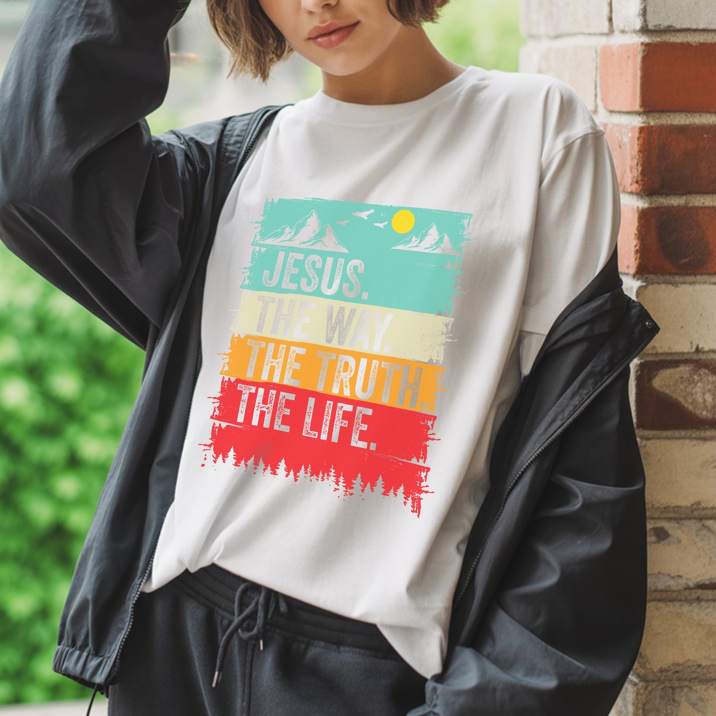 Jesus The Way The Truth The Life Vintage Sunset Christian T-Shirt John 14:6 Faith Tee