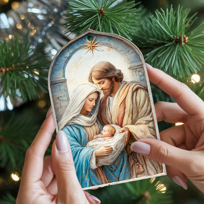 Holy Family Nativity Scene Christmas Ornament | Two-Sided Religious Christian Keepsake | Sacred Christmas Tree Decoration