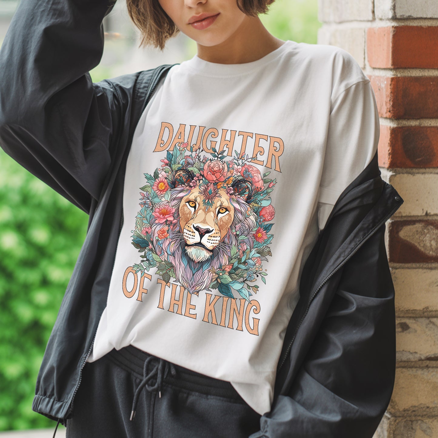 "Daughter of the King" Lion & Floral Christian T-Shirt | Faith Guided Life Apparel