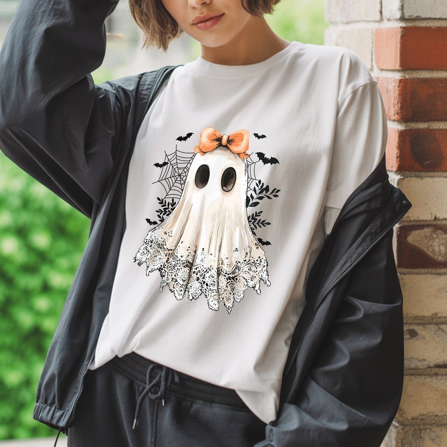 Cute Halloween Ghost with Bow T-Shirt - Adorable Spooky Spirit