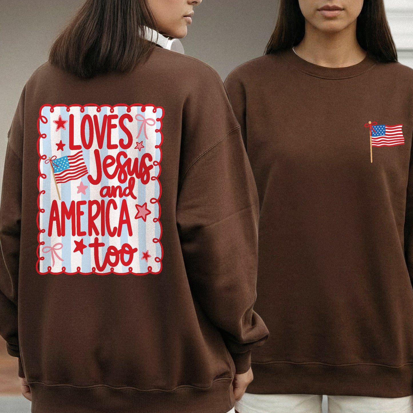 Loves Jesus and America Patriotic Graphic – Two Sides – Unisex Tshirt /Hoodie/Sweatshirt