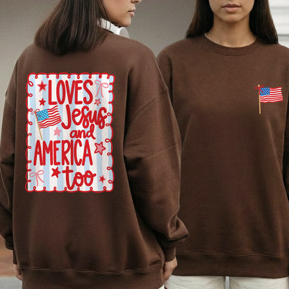 Loves Jesus and America Patriotic Graphic – Two Sides – Unisex Tshirt /Hoodie/Sweatshirt