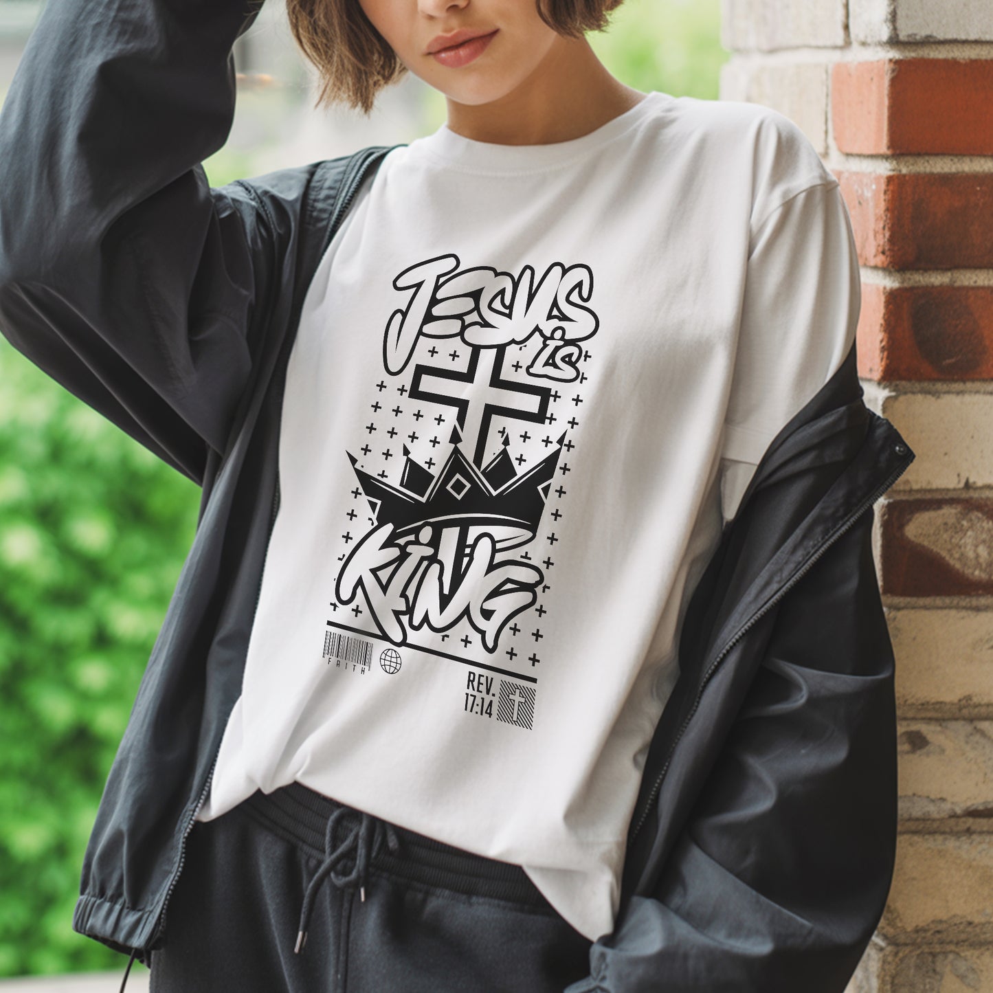 "Jesus is King" Crown Typography Christian T-Shirt | Faith Guided Life Apparel