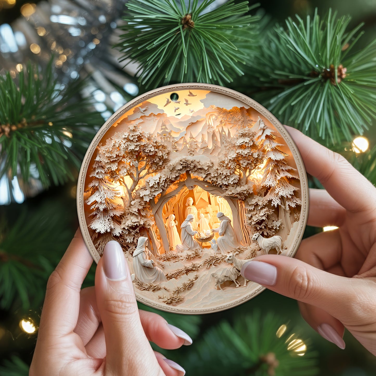 Layered Art Nativity Scene Christmas Ornament | 3D Papercraft Style Keepsake | Christian Tree Decoration