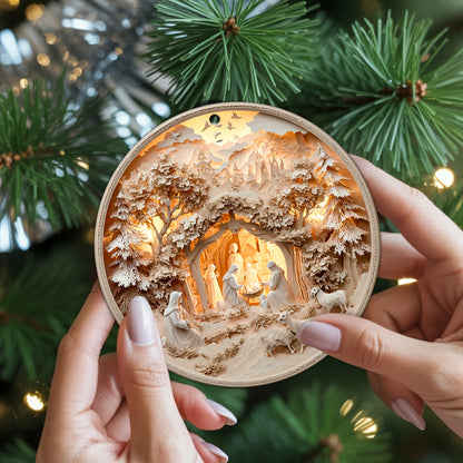 Layered Art Nativity Scene Christmas Ornament | 3D Papercraft Style Keepsake | Christian Tree Decoration