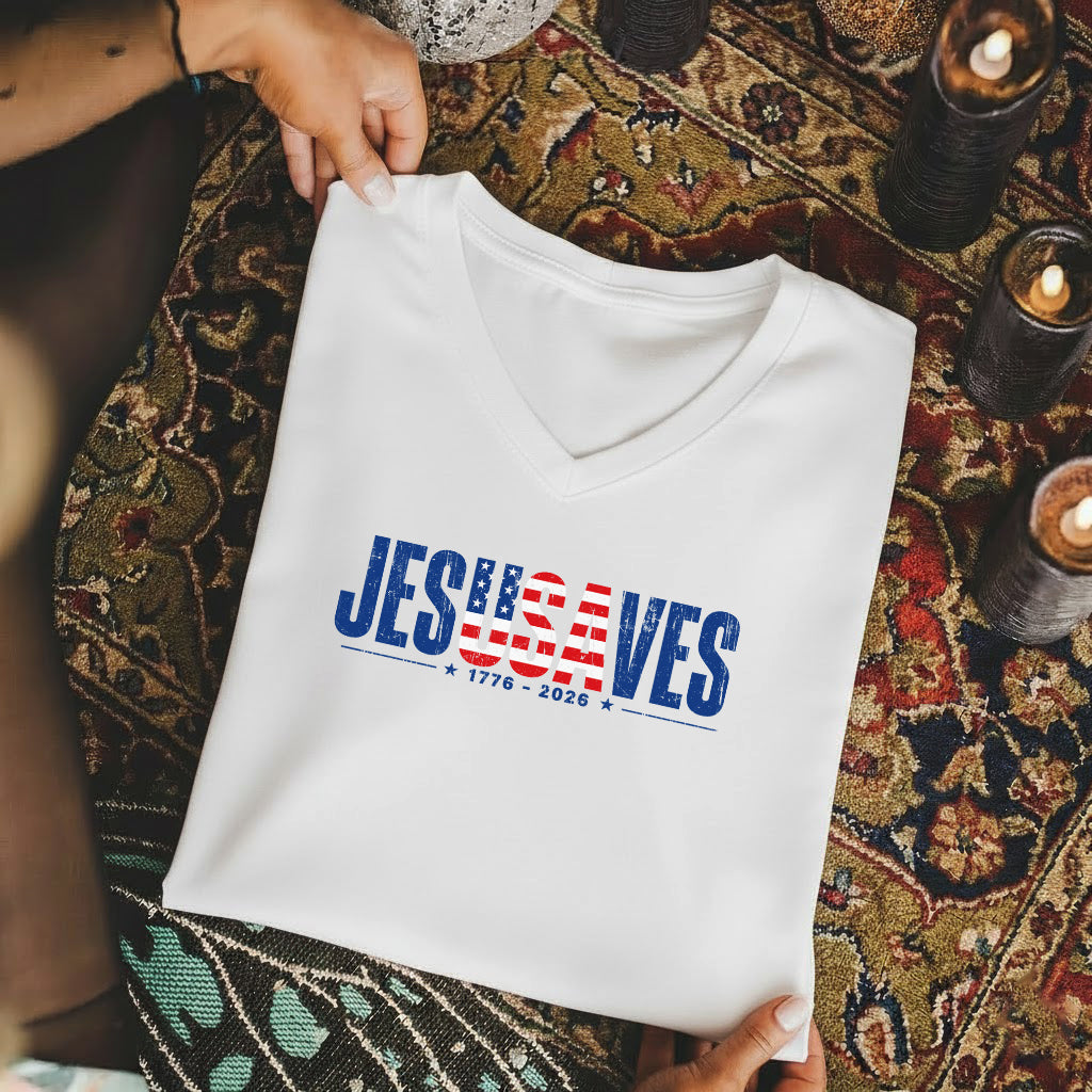 Jesus Saves America 250 Years Patriotic V-neck T-shirt