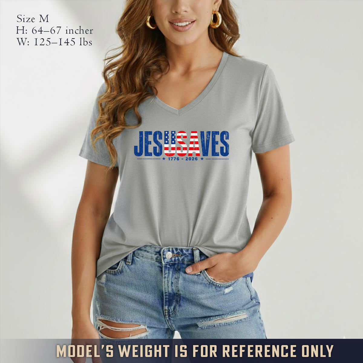 Jesus Saves America 250 Years Patriotic V-neck T-shirt