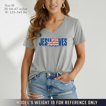 Jesus Saves America 250 Years Patriotic V-neck T-shirt