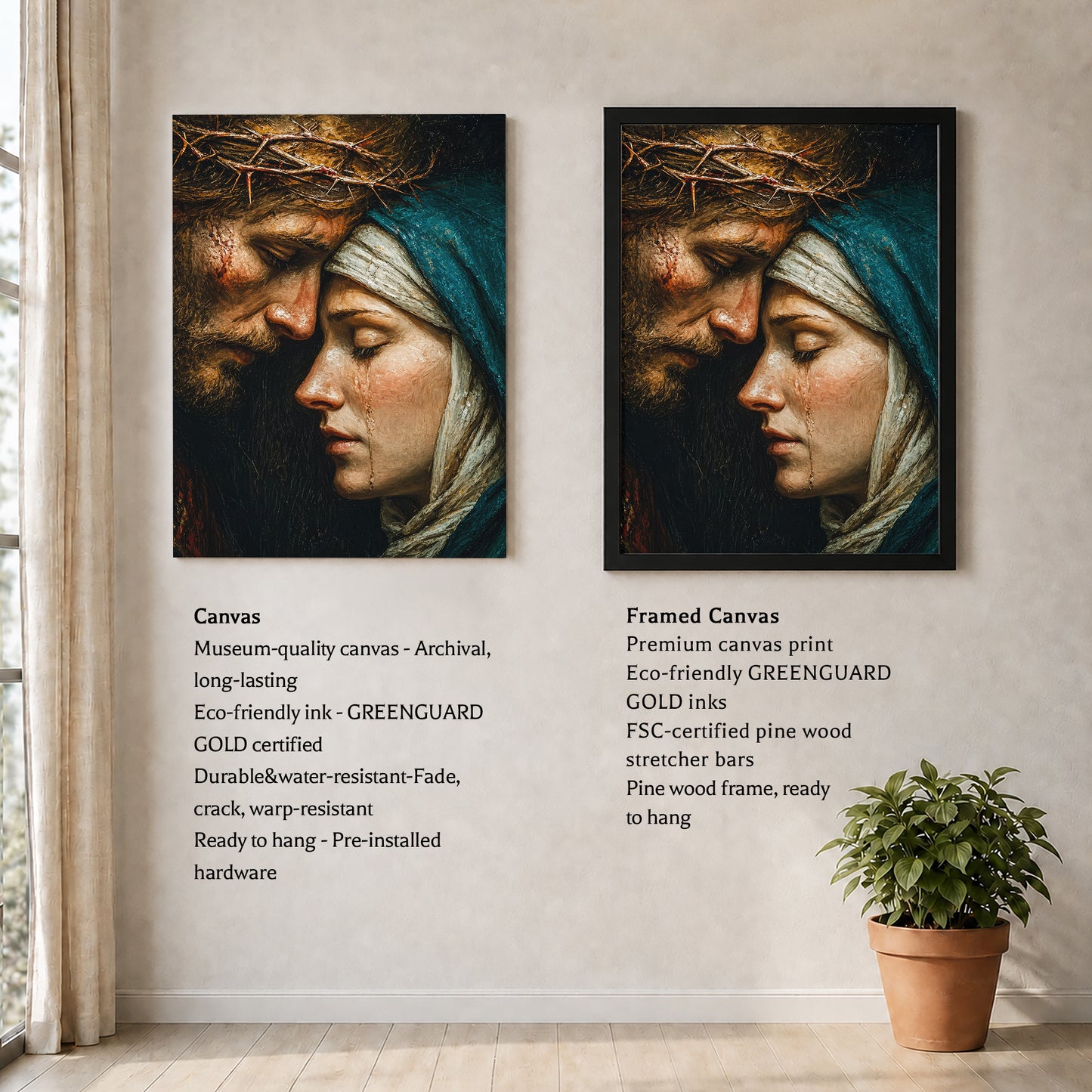Jesus & Mary Sacred Sorrow Wall Art – Crown of Thorns Christian Poster/Canvas