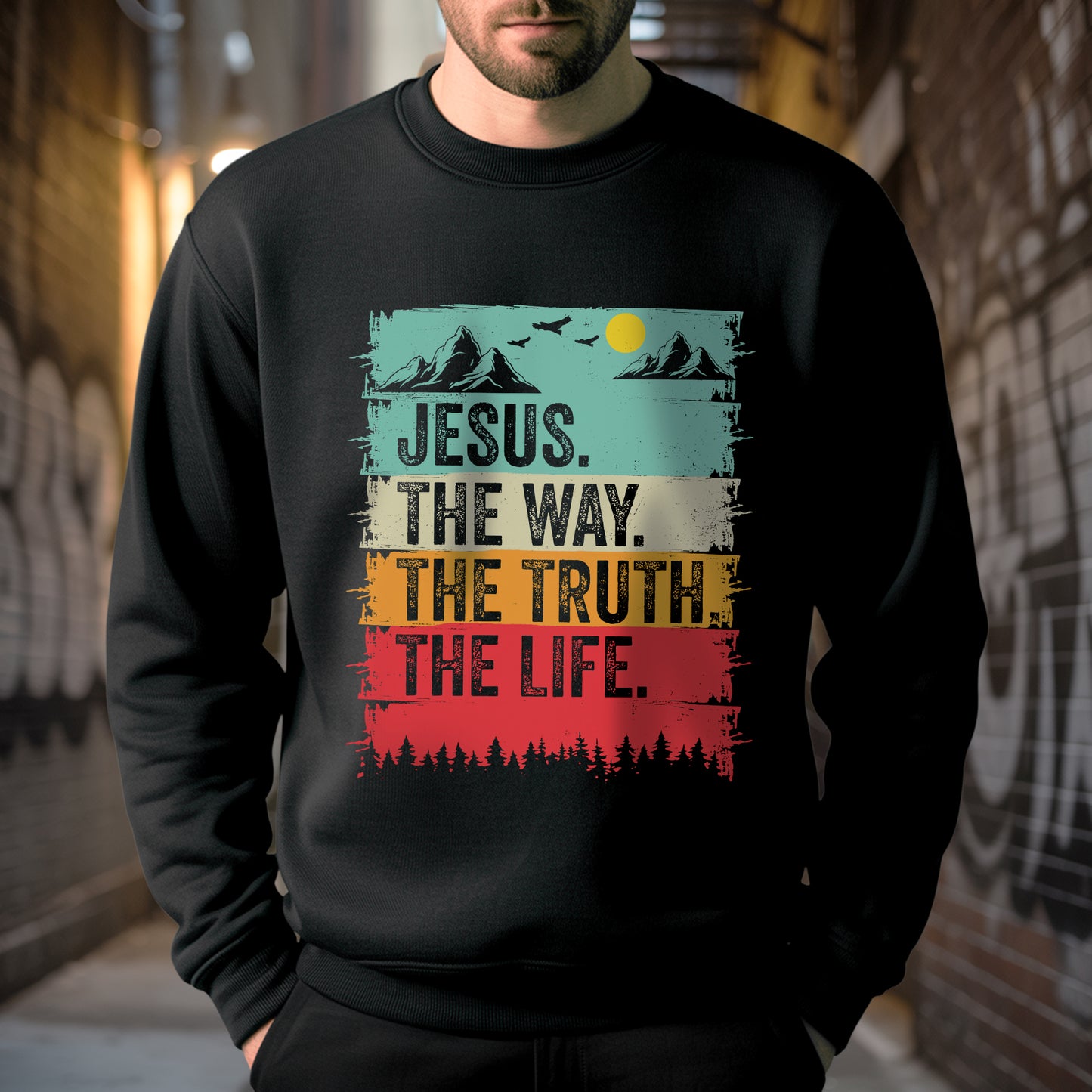 Jesus The Way The Truth The Life Vintage Sunset Christian T-Shirt John 14:6 Faith Tee