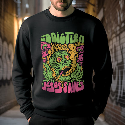 "Addiction Jesus Saves" Skull Design Christian T-Shirt | Faith Guided Life Apparel