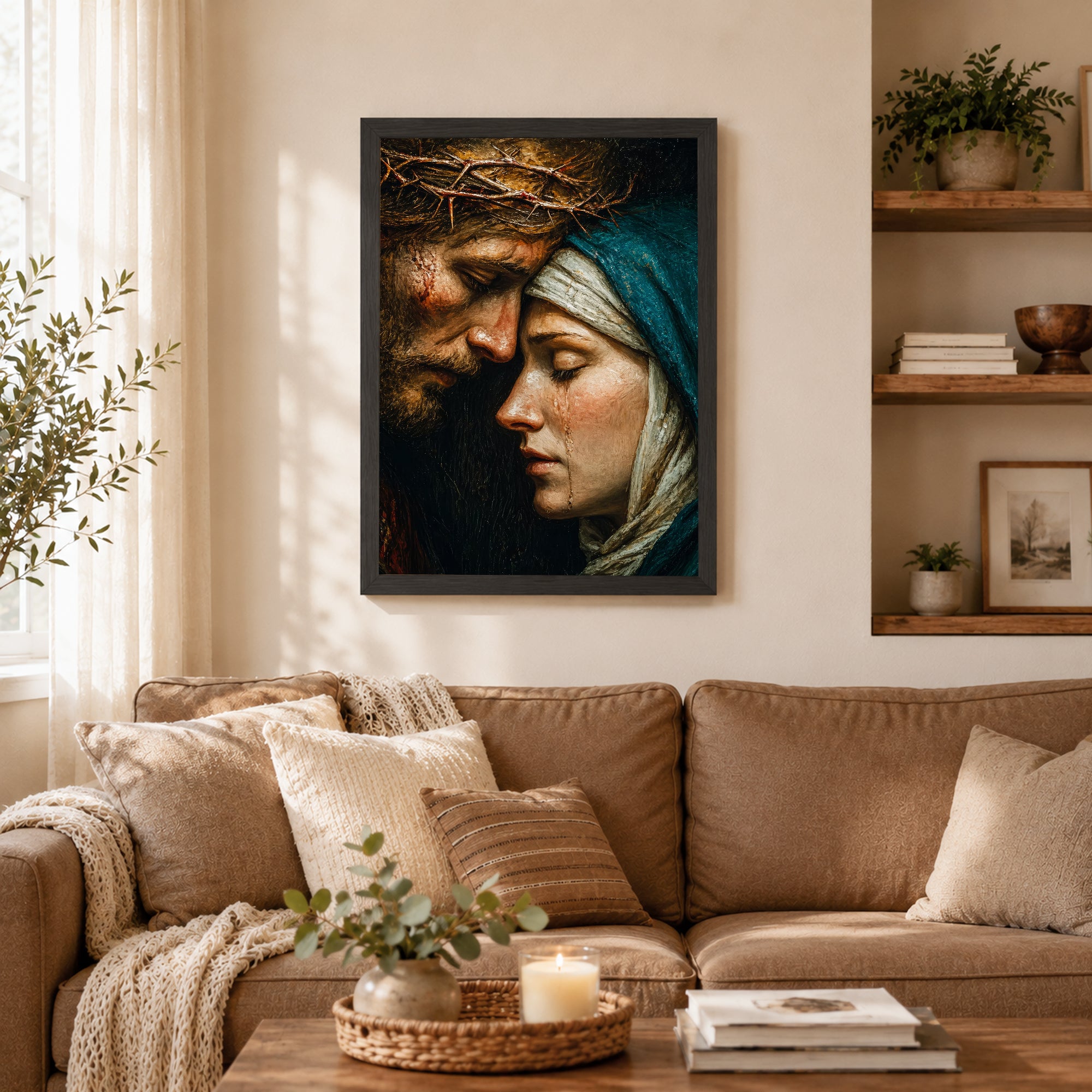 Jesus & Mary Sacred Sorrow Wall Art – Crown of Thorns Christian Poster/Canvas