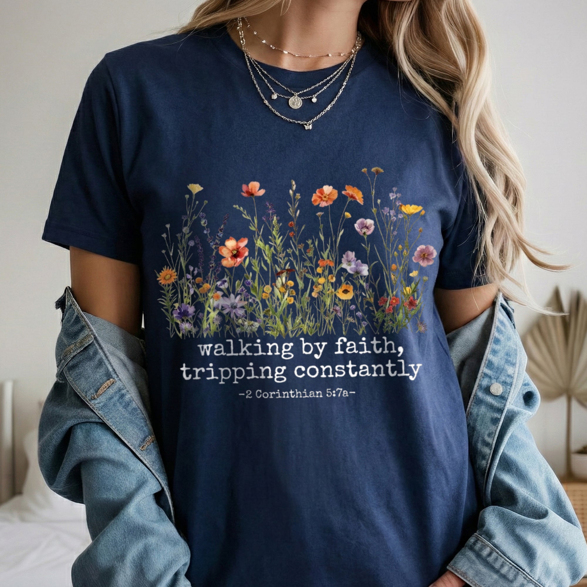 Walking by Faith Christian – Wildflower Inspirational Scripture Graphic – Unisex Tshirt / Hoodie / Sweatshirt