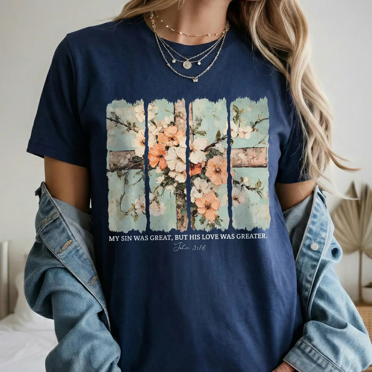 [COMFORT T-SHIRT] My Sin Was Great, His Love Was Greater - Faith Floral - Faith Guided Life