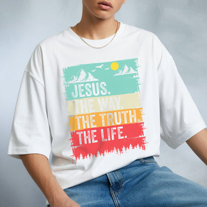 Jesus The Way The Truth The Life Vintage Sunset Christian T-Shirt John 14:6 Faith Tee