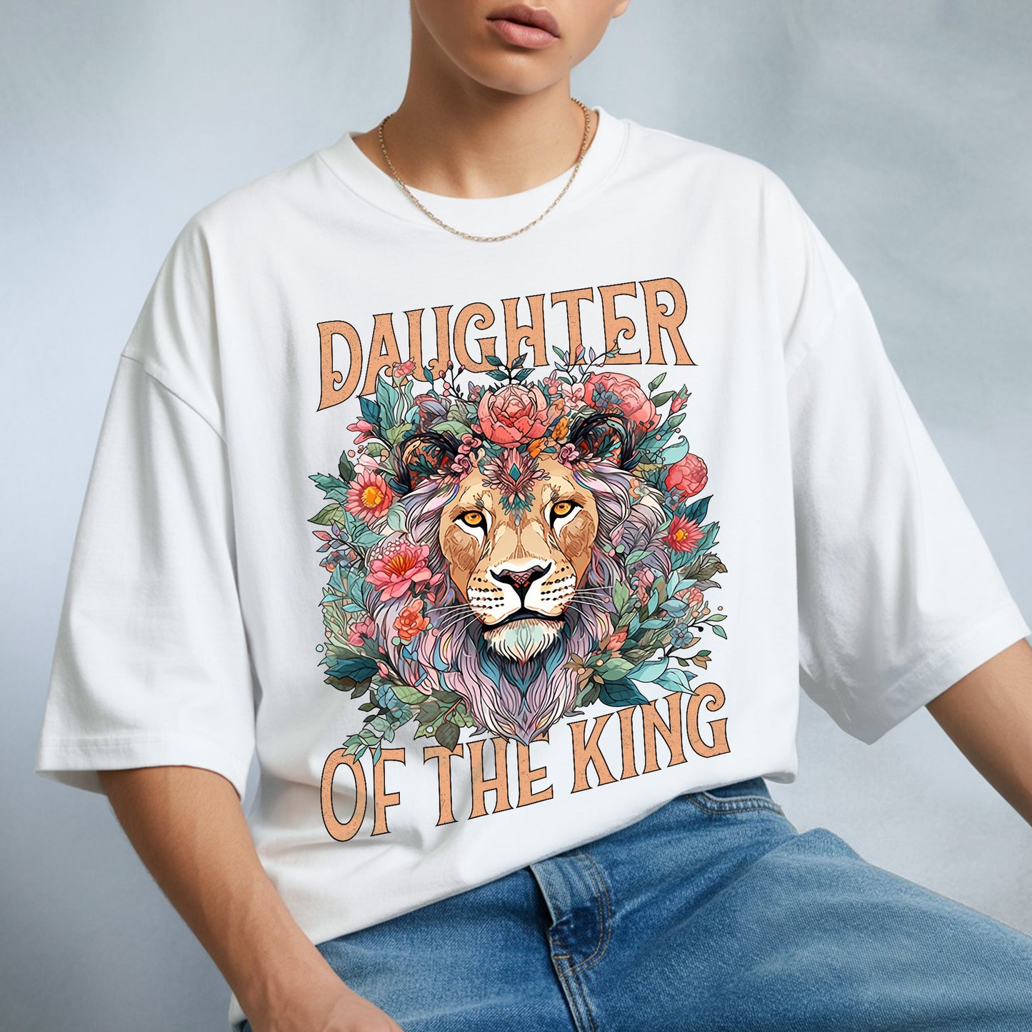 "Daughter of the King" Lion & Floral Christian T-Shirt | Faith Guided Life Apparel