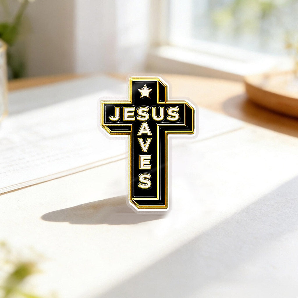 Jesus Saves Acrylic Pin – Christian Cross Pin for Jackets, Bags, Hats, and More