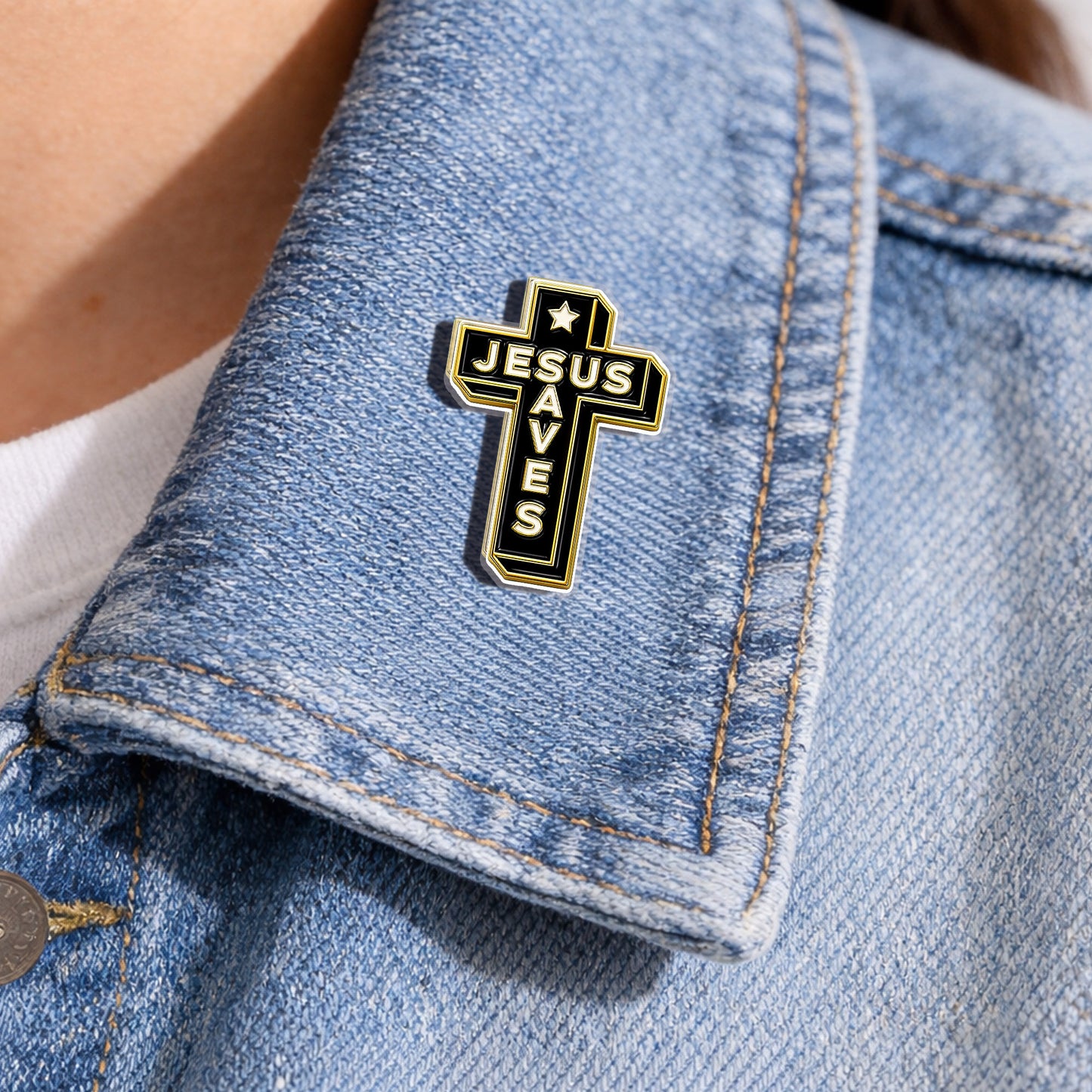 Jesus Saves Acrylic Pin – Christian Cross Pin for Jackets, Bags, Hats, and More