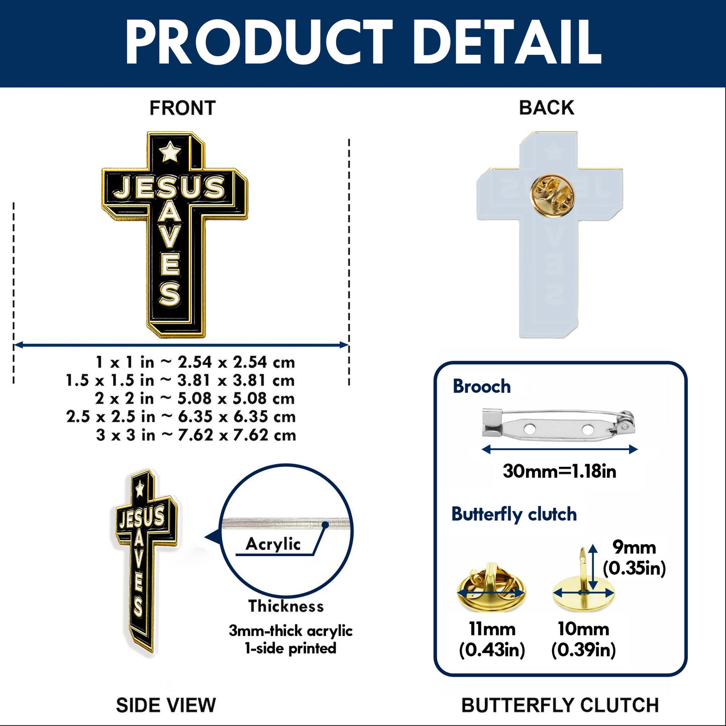 Jesus Saves Acrylic Pin – Christian Cross Pin for Jackets, Bags, Hats, and More