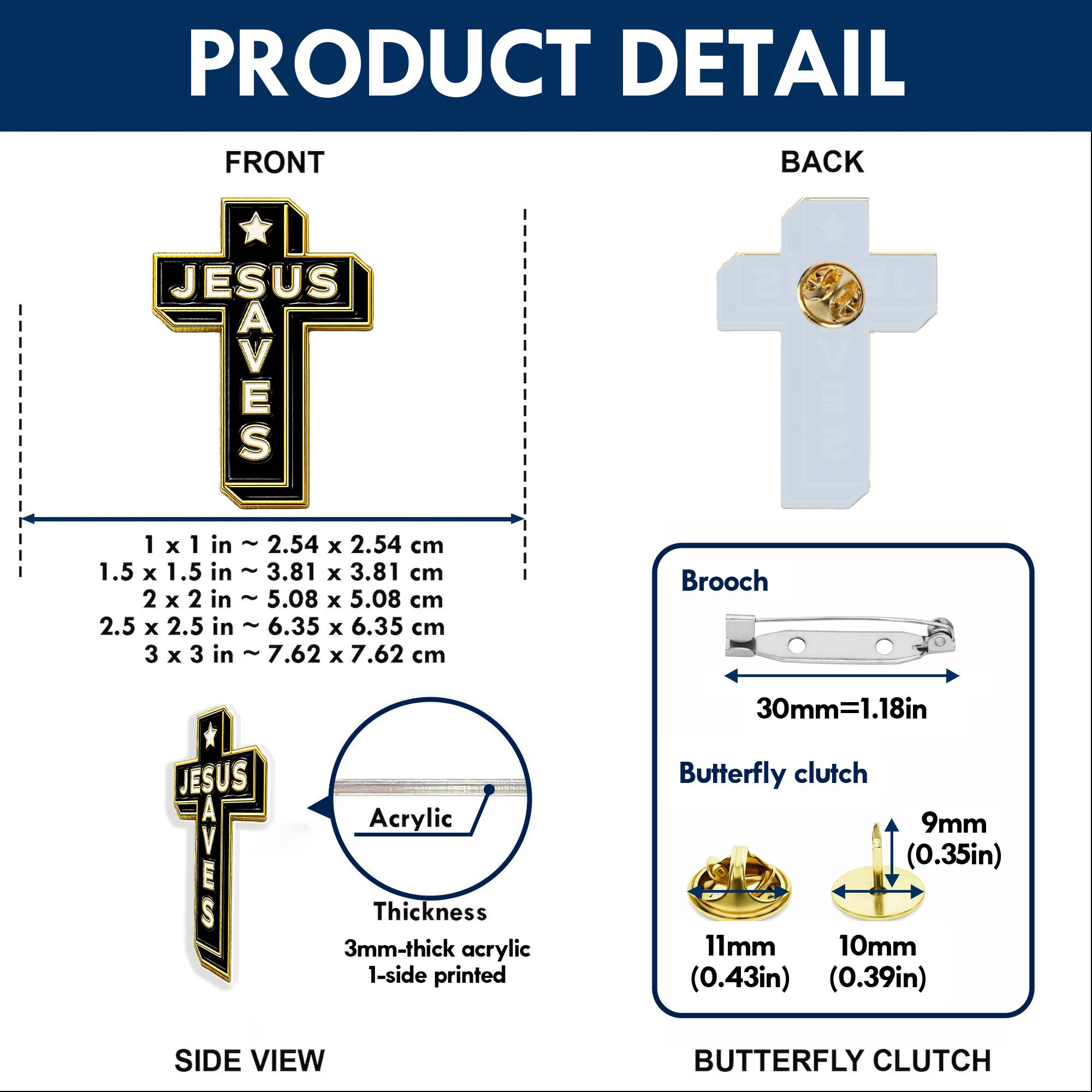 Jesus Saves Acrylic Pin – Christian Cross Pin for Jackets, Bags, Hats, and More