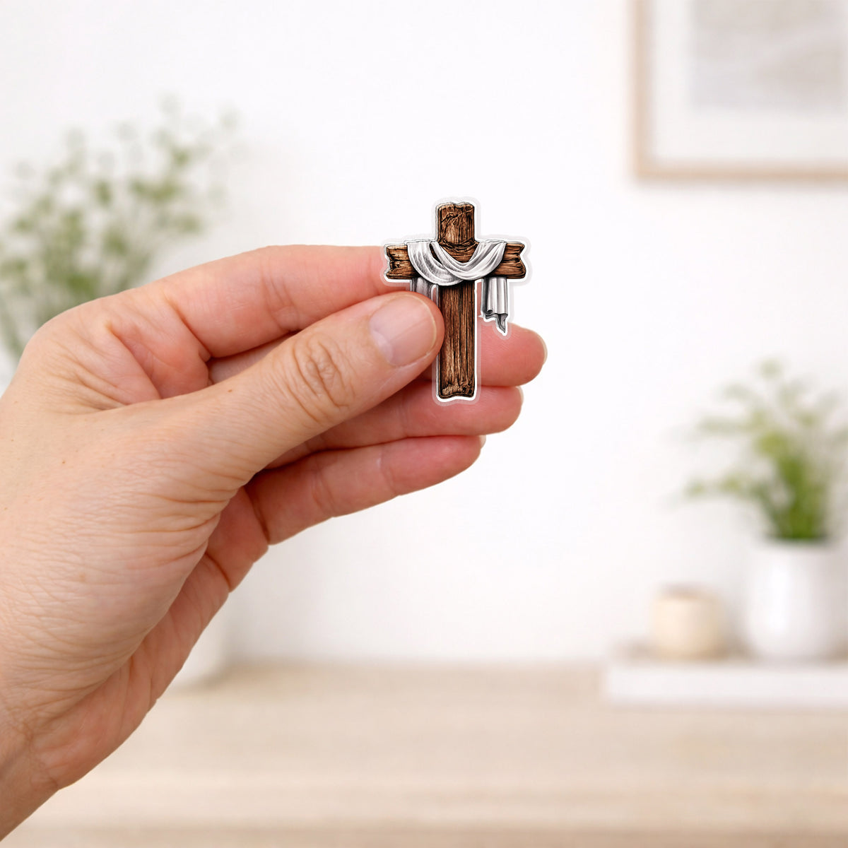 Crowned Cross Acrylic Pin – Faith-Based Pin for Apparel and Accessories