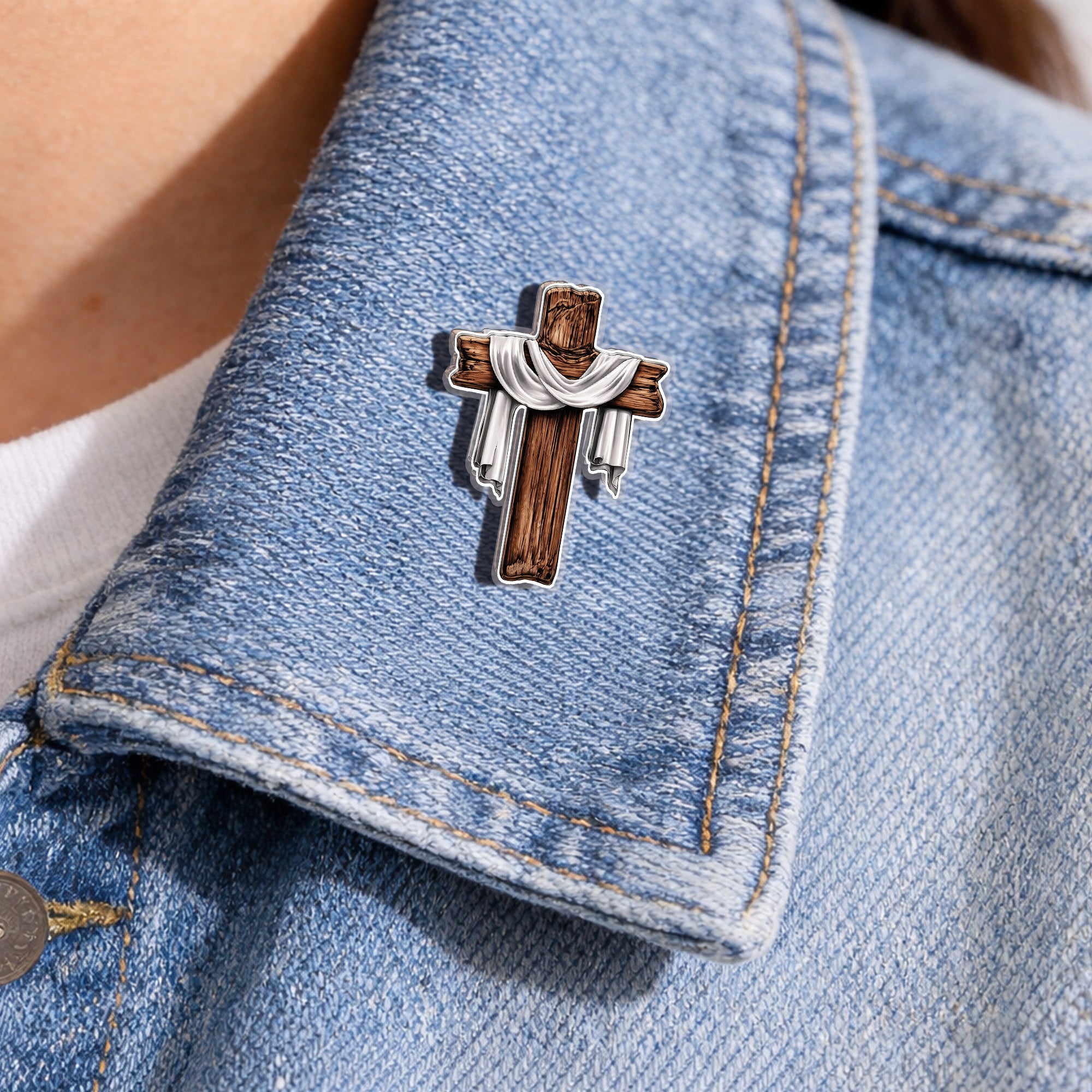 Crowned Cross Acrylic Pin – Faith-Based Pin for Apparel and Accessories