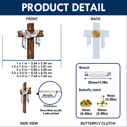 Crowned Cross Acrylic Pin – Faith-Based Pin for Apparel and Accessories