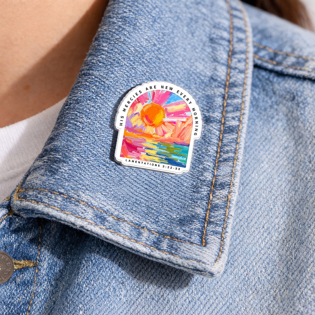 His Mercies Are New Every Morning Acrylic Pin – Faith-Based Pin for Apparel and Accessories