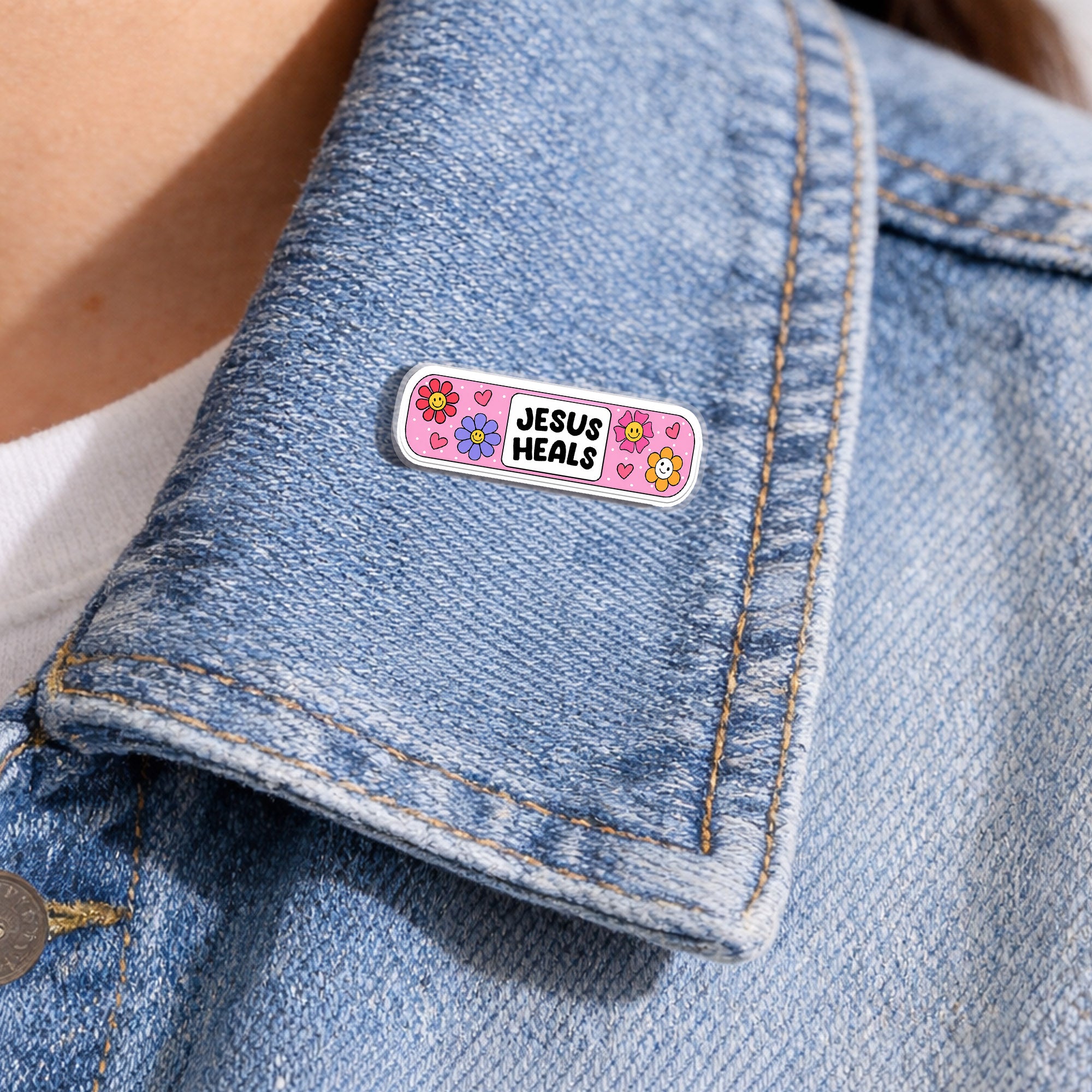 Jesus Heals Acrylic Pin – Faith-Based Pin for Apparel and Accessories
