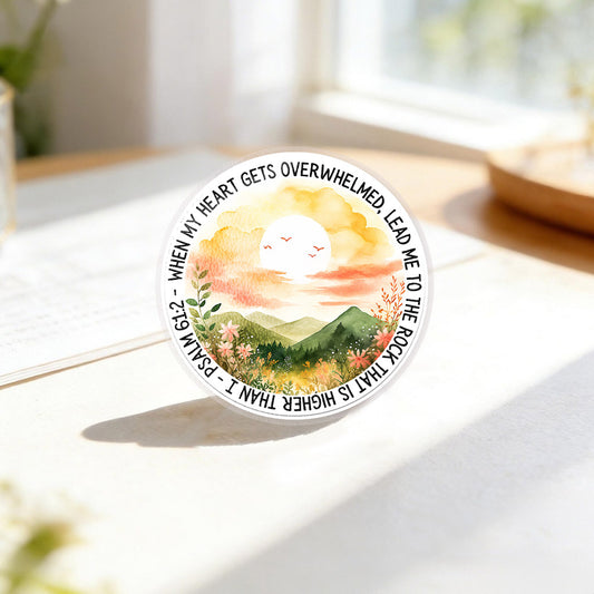 Psalm 61:2 Faith Landscape Acrylic Pin – Faith-Based Pin for Apparel and Accessories