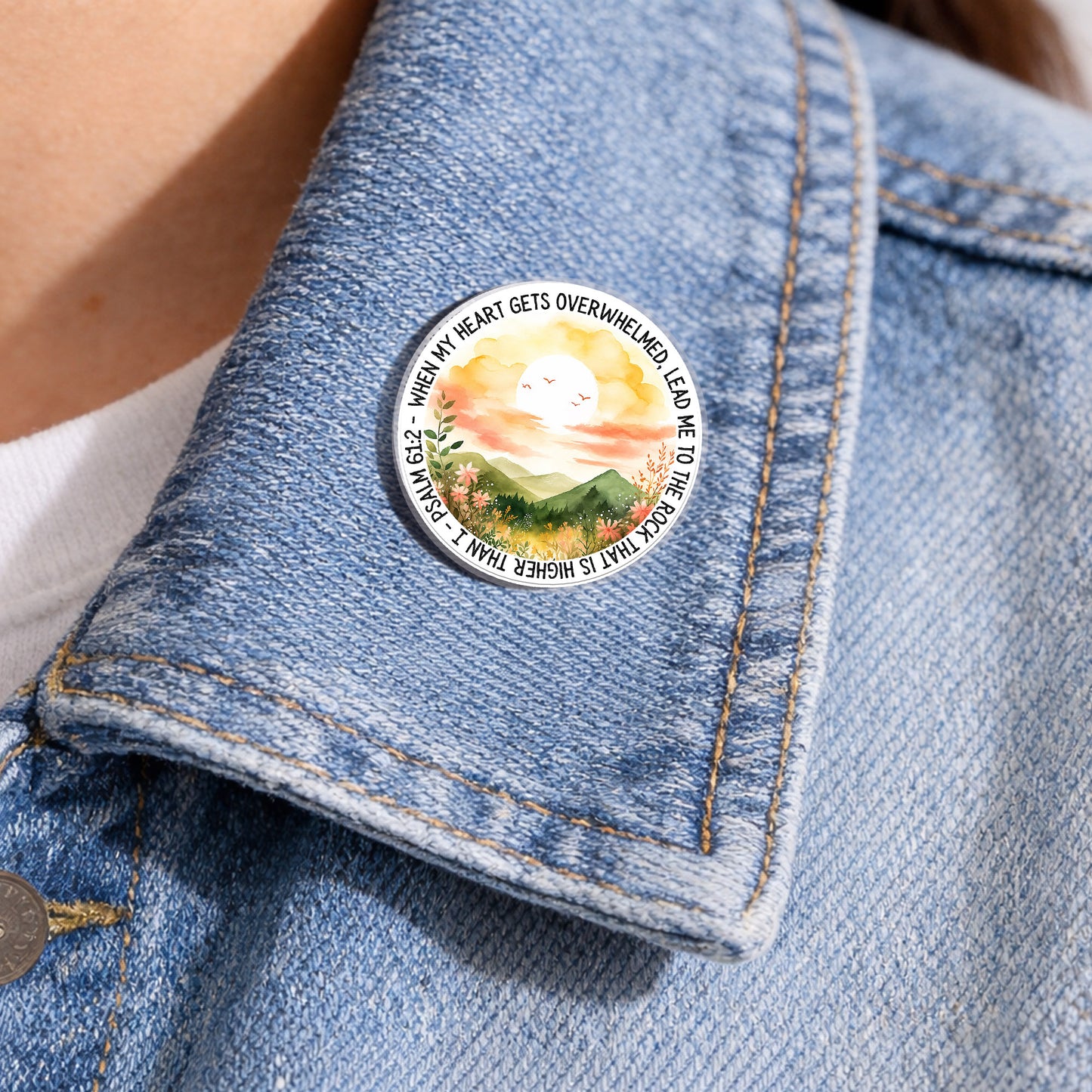 Psalm 61:2 Faith Landscape Acrylic Pin – Faith-Based Pin for Apparel and Accessories