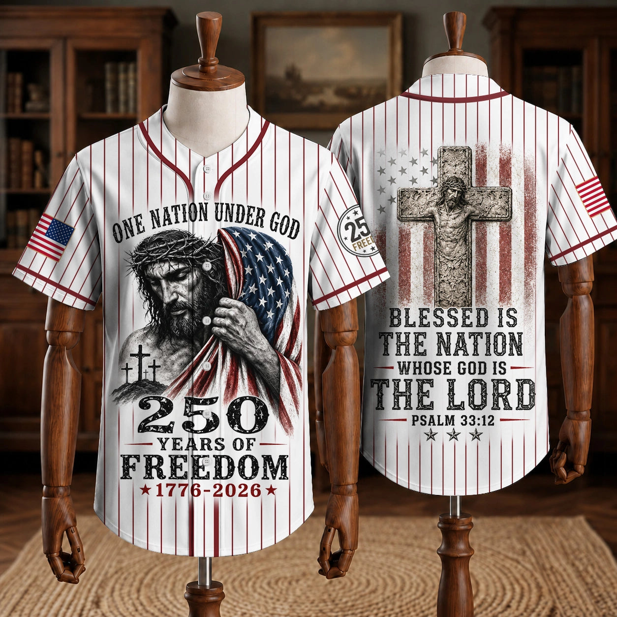 Christian Patriotic Baseball Jersey – America 250 Years Anniversary