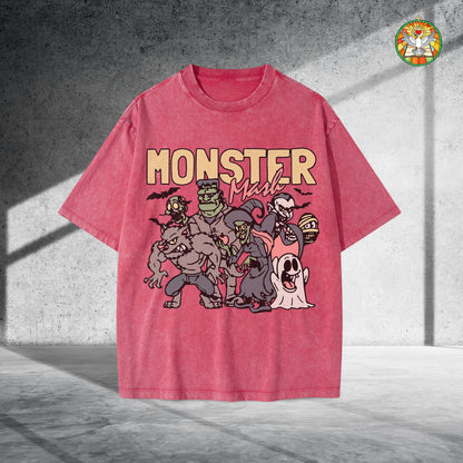 Monster Mash Vintage Washed 100% Cotton Halloween T-Shirt Classic Horror Characters Retro Tee