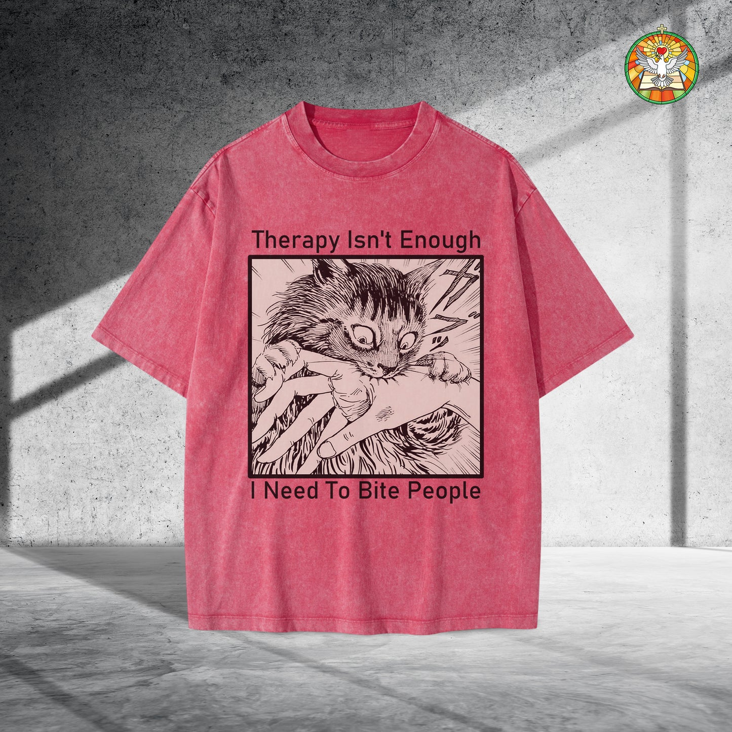 Therapy Isn't Enough I Need To Bite People Unisex Vintage Washed T-Shirt - Dark Humor Mental Health Declaration