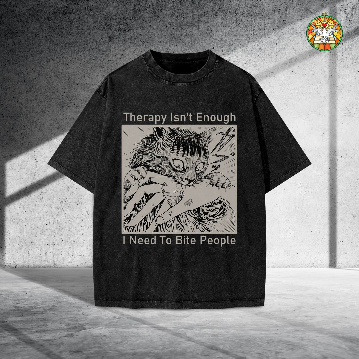 Therapy Isn't Enough I Need To Bite People Unisex Vintage Washed T-Shirt - Dark Humor Mental Health Declaration