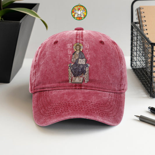 Byzantine Orthodox Jesus Christ Pantocrator Washed Cap - IC XC NIKA Traditional Icon