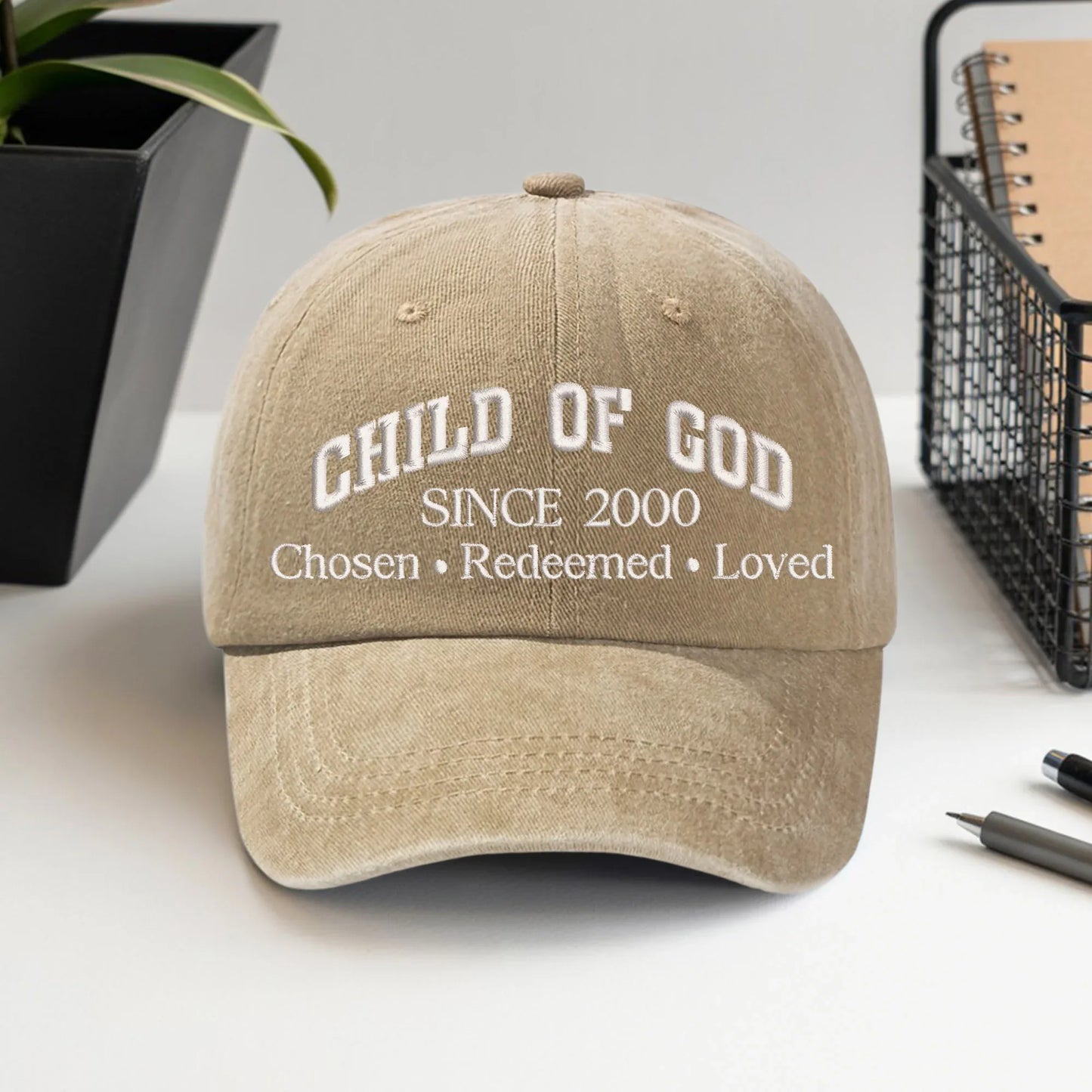 Child Of God Chosen & Redeemed Custom Year - Unisex Washed Cap - Faith Guided Life