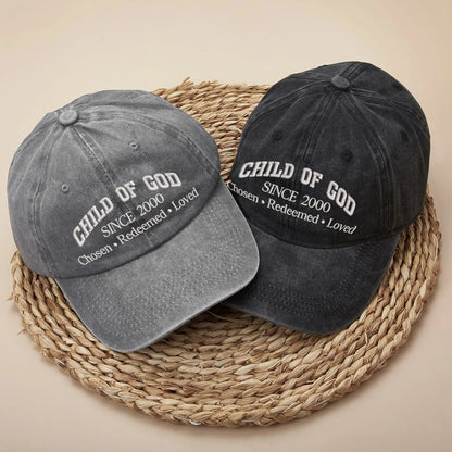 Child Of God Chosen & Redeemed Custom Year - Unisex Washed Cap - Faith Guided Life