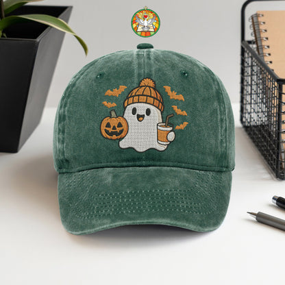 Cute Halloween Ghost Washed Cap - Adorable Spooky Season Fun