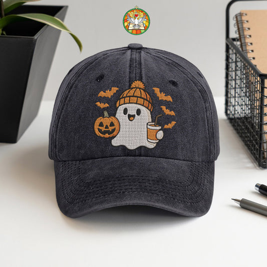 Cute Halloween Ghost Washed Cap - Adorable Spooky Season Fun