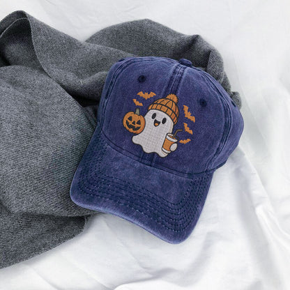 Cute Halloween Ghost Washed Cap - Adorable Spooky Season Fun