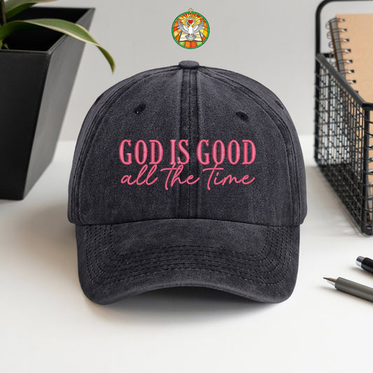God Is Good Black Pink Washed Cap - Christian Faith Statement Hat