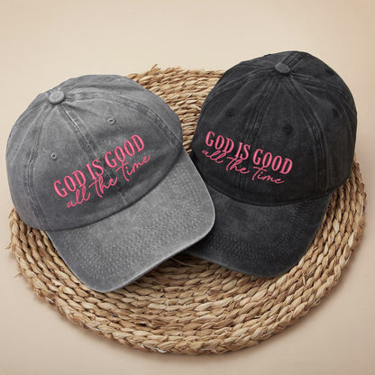 God Is Good Black Pink Washed Cap - Christian Faith Statement Hat