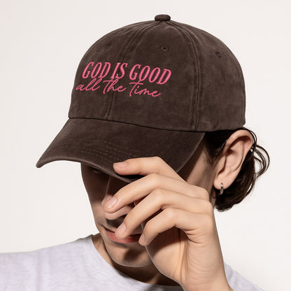 God Is Good Black Pink Washed Cap - Christian Faith Statement Hat