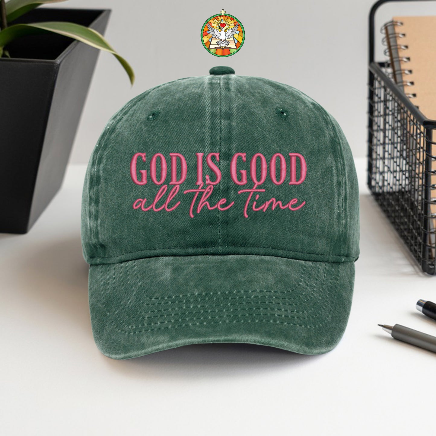 God Is Good Black Pink Washed Cap - Christian Faith Statement Hat