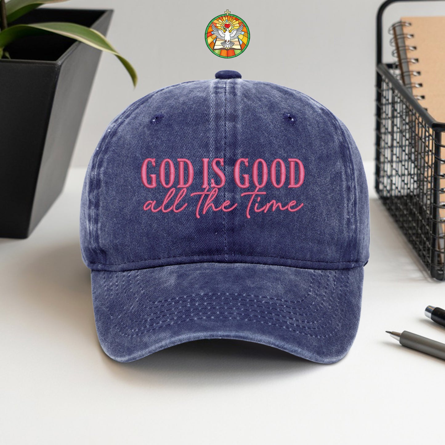 God Is Good Black Pink Washed Cap - Christian Faith Statement Hat