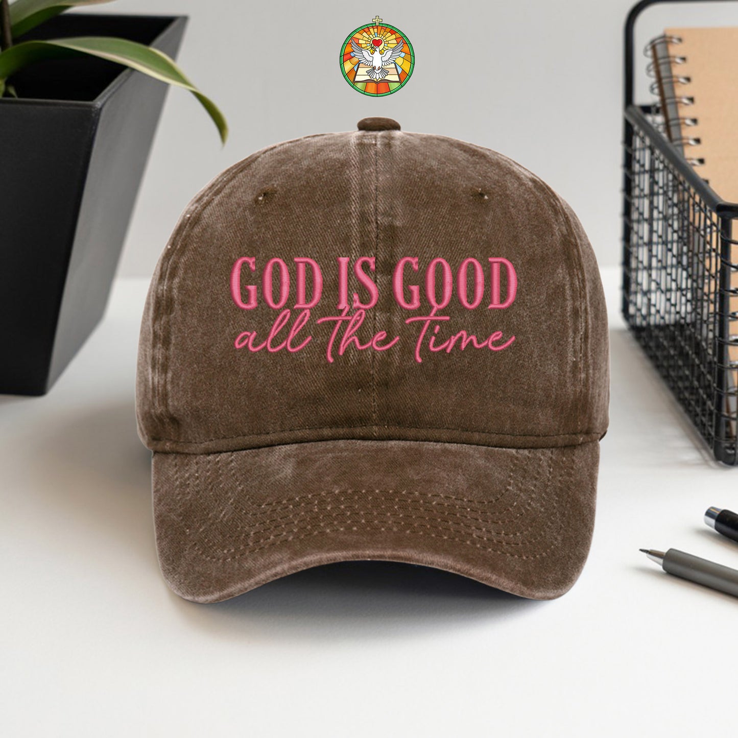 God Is Good Black Pink Washed Cap - Christian Faith Statement Hat