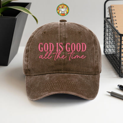 God Is Good Black Pink Washed Cap - Christian Faith Statement Hat