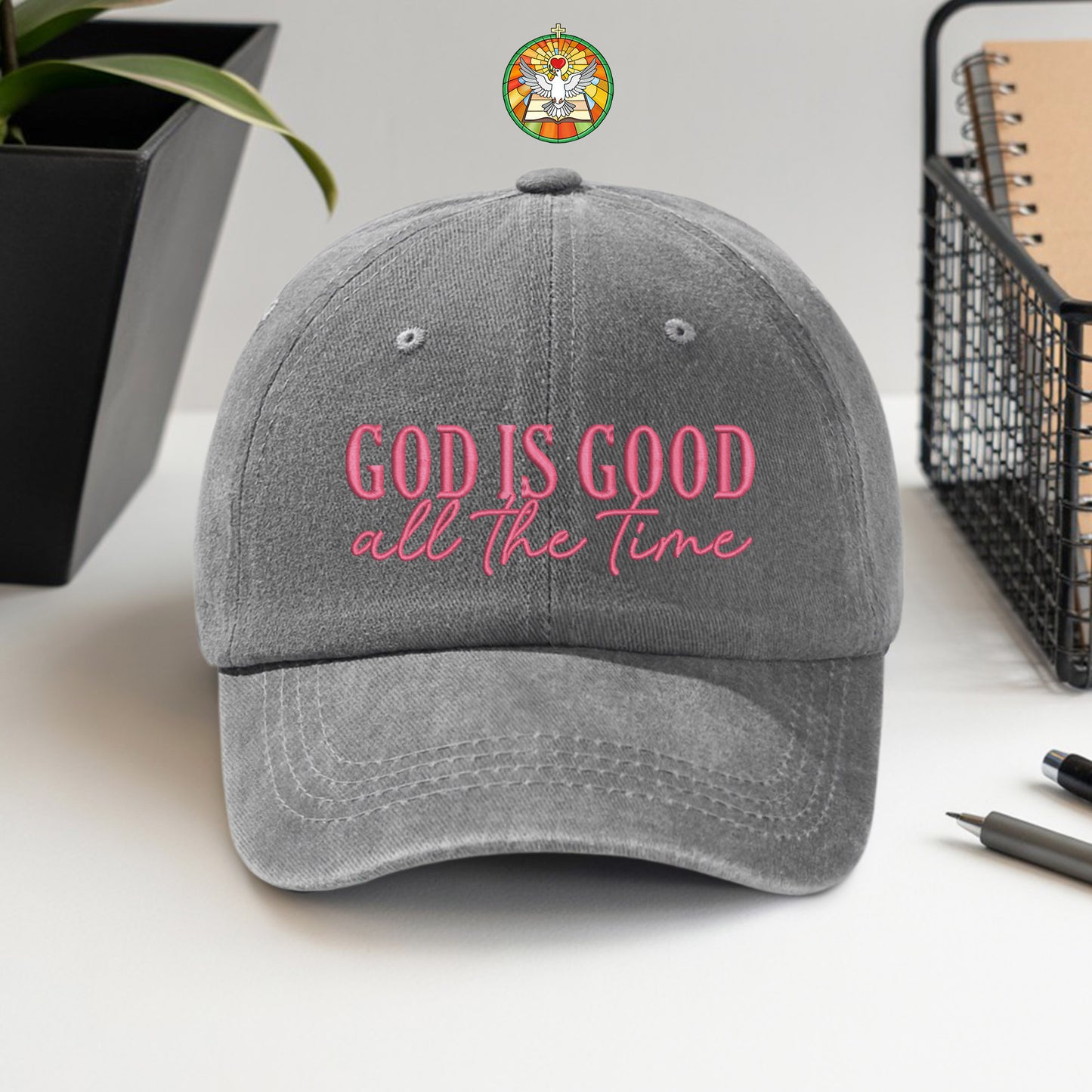 God Is Good Black Pink Washed Cap - Christian Faith Statement Hat